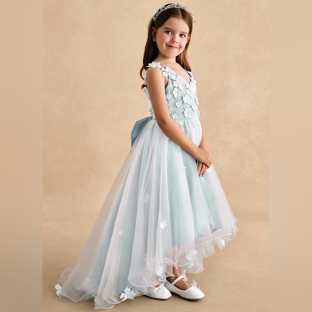 Azazie Celia Mist A-Line Lace Tulle Formal Dress Size 3 - Picture 2 of 9